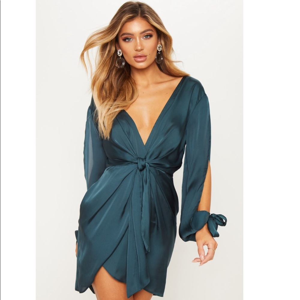 Emerald Green Satin Dress